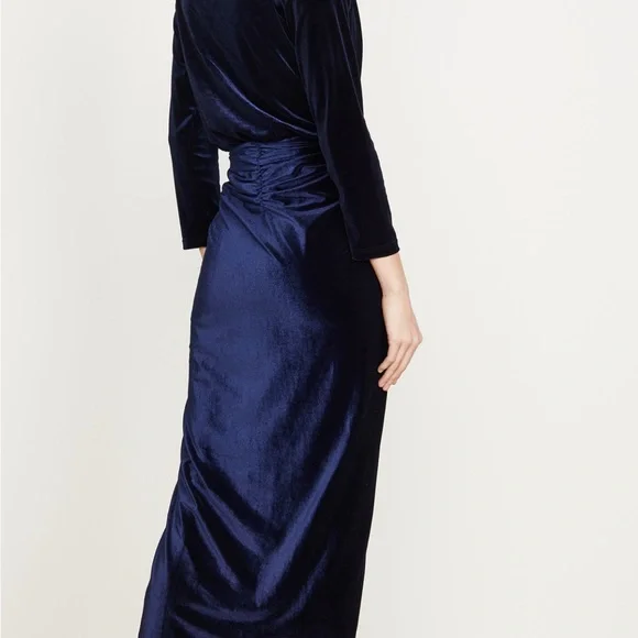 Elegant Navy Velvet Wrap Dress - Picture 2 of 5